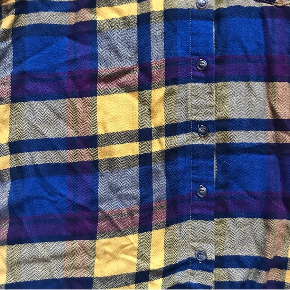 Preppy Plaid button down by Pink Rose medium blue purple mustard yellow - Picture 6 of 6